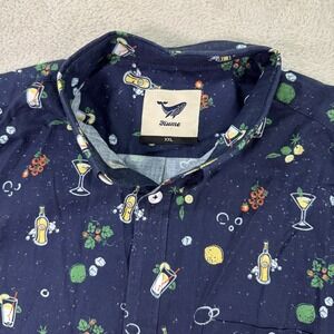Yiume David's Wear Shirt Mens 2XL Navy Cocktail Print Short Sleeve Button Down